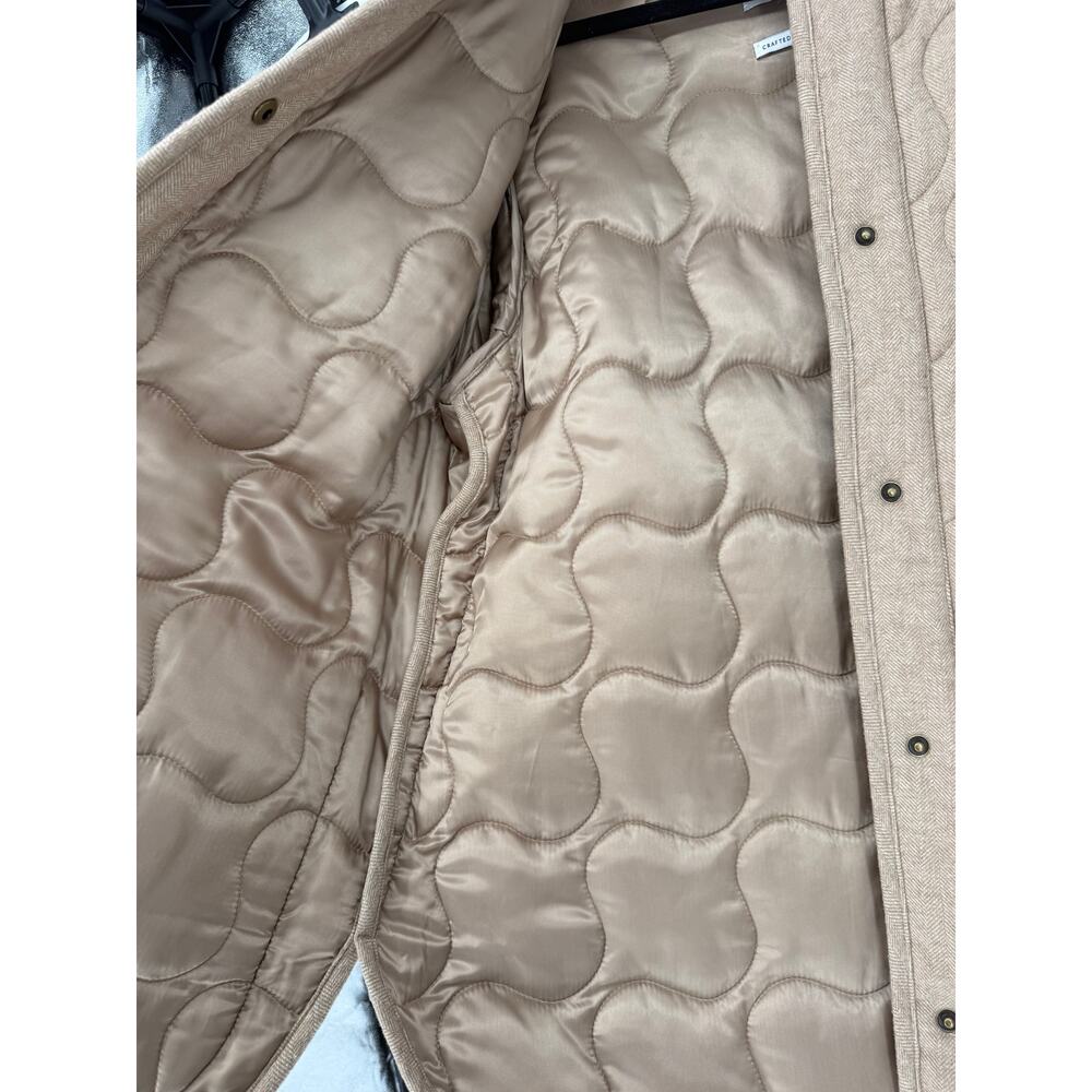 Madewell Quilted Oversized Bomber Puffer Jacket Tan Herringbone Pockets Sz XS - Picture 5 of 8